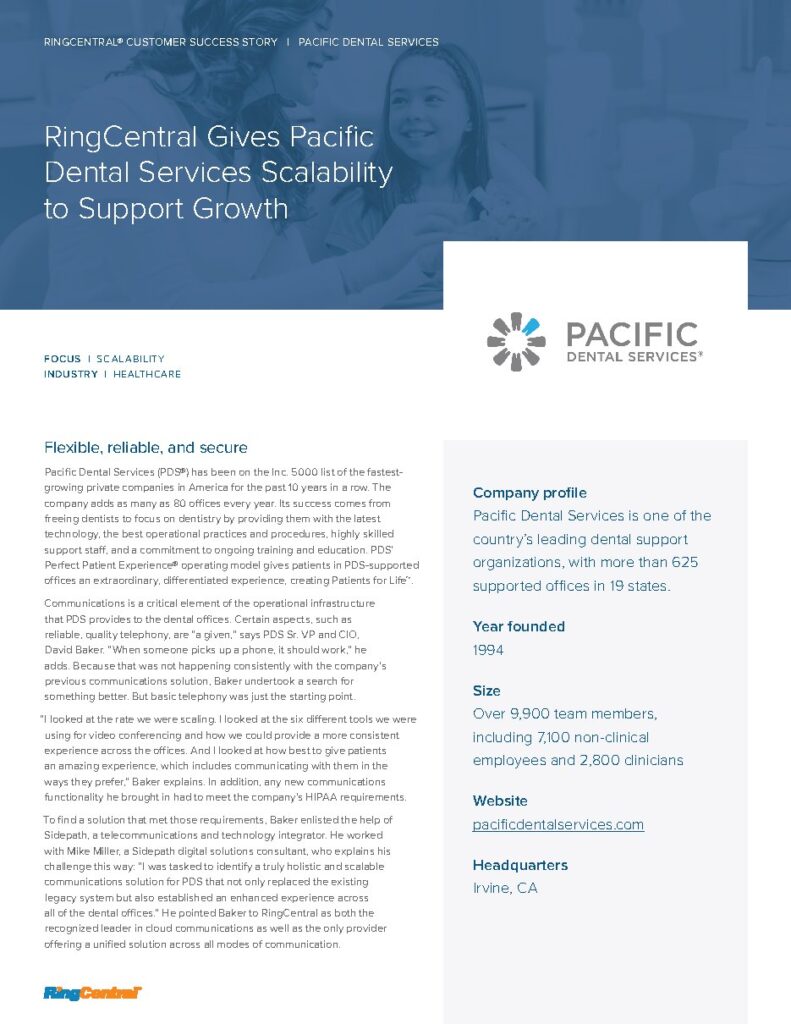 Pacific Dental Services case study — document cover