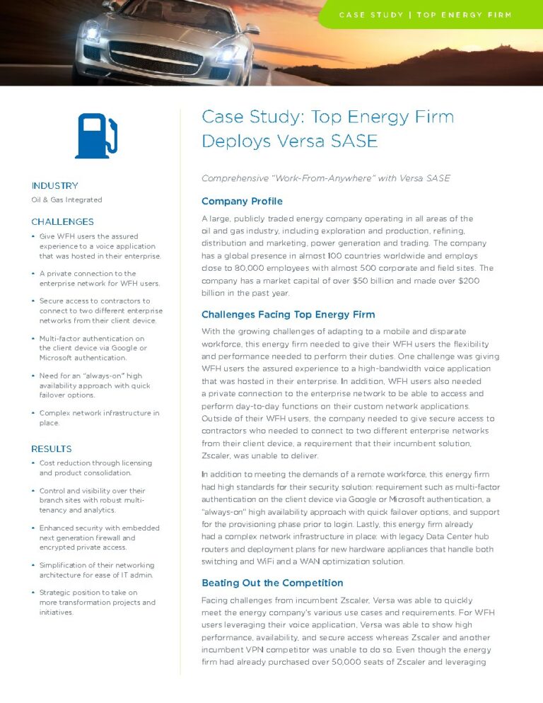A large publicly traded oil and gas company case study — document cover