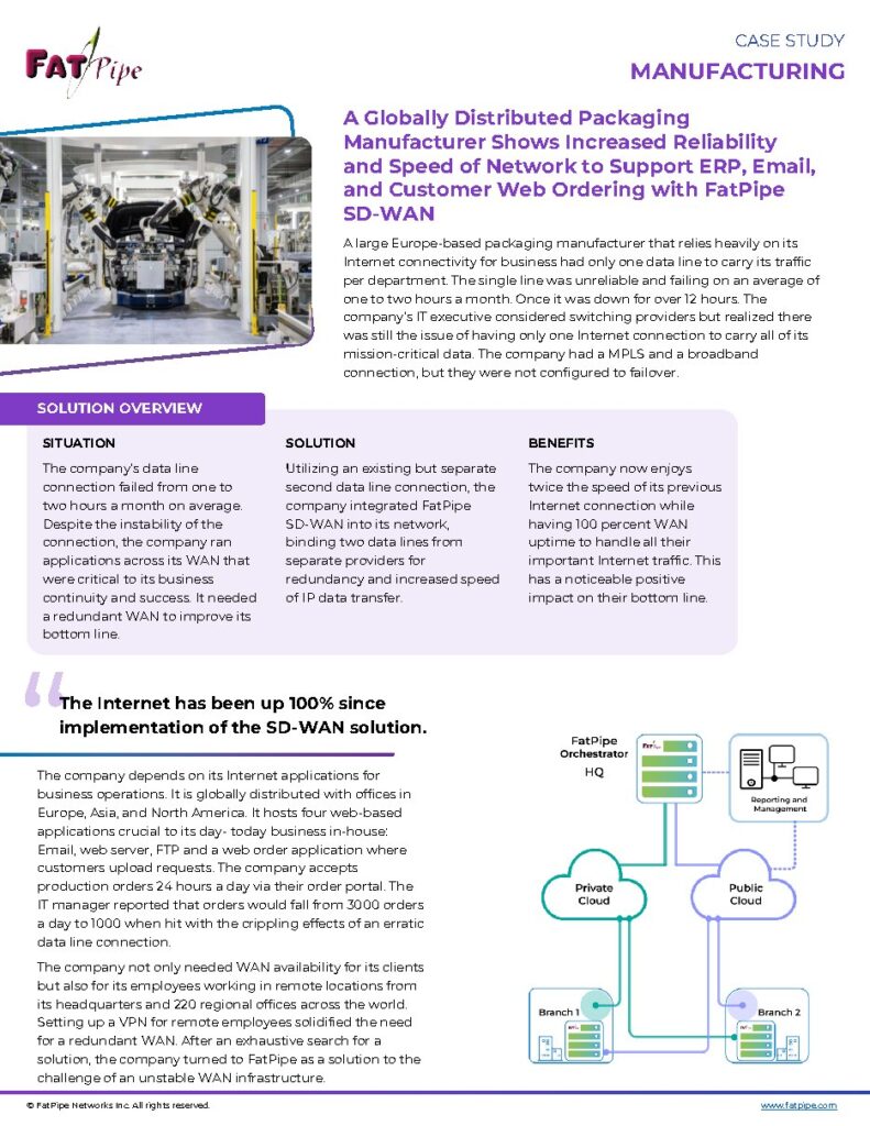 A Europe-based packaging manufacturer case study — document cover