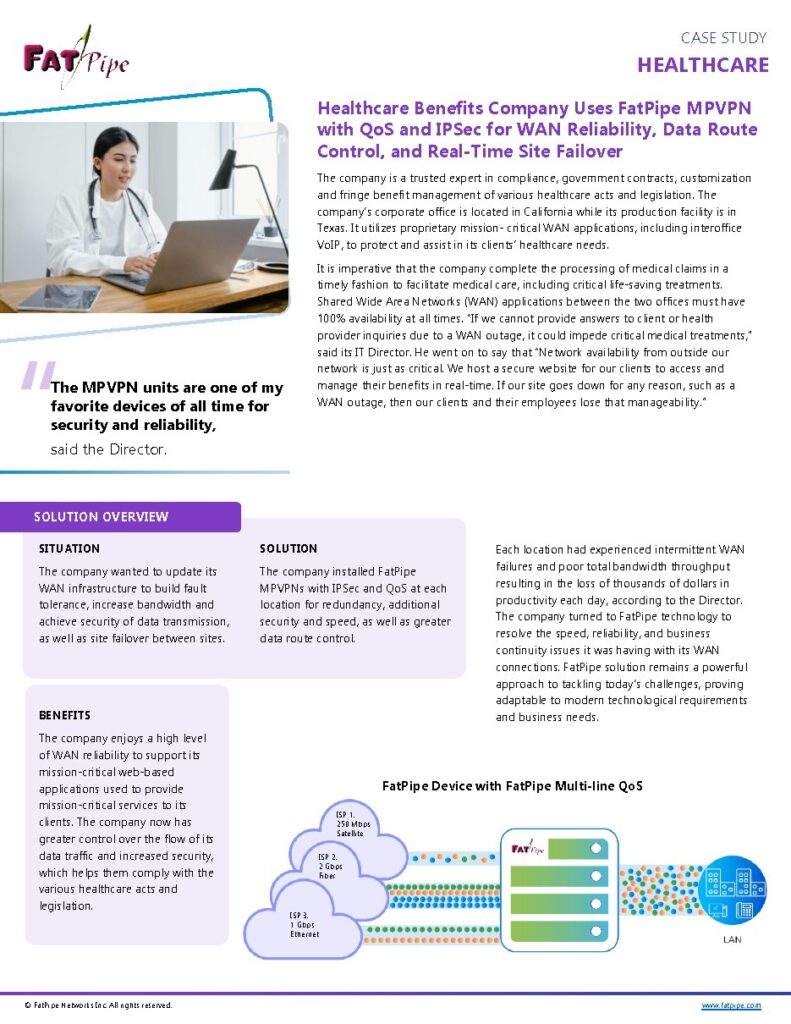 A healthcare benefits company case study — document cover