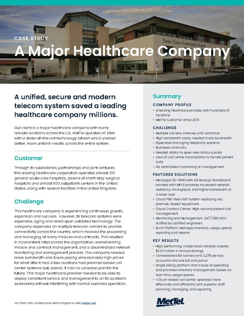 A major U.S. healthcare company case study — document cover