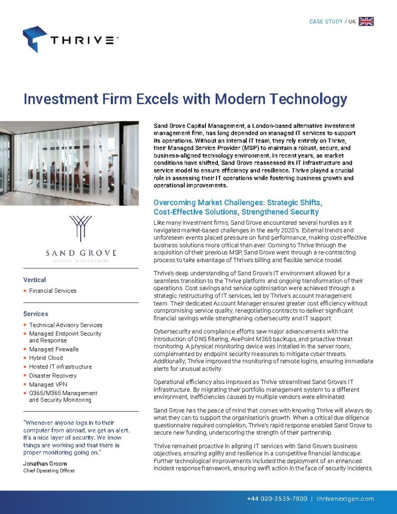 Sand Grove Capital Management case study — document cover