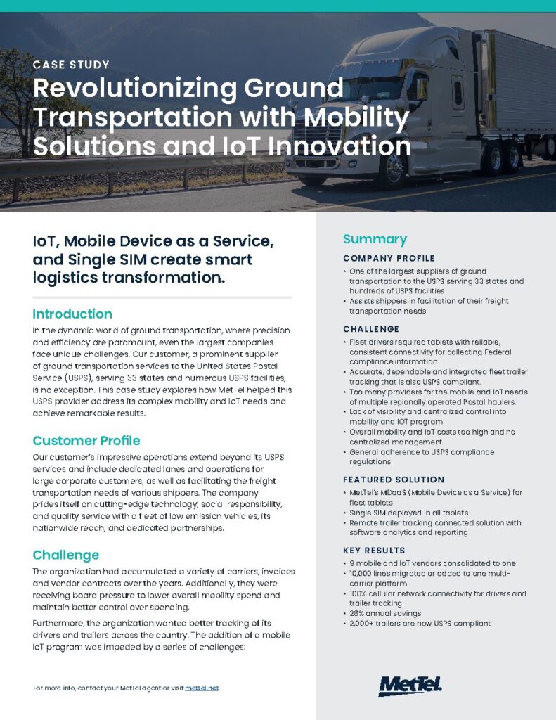 A leading ground transportation supplier to the USPS case study — document cover