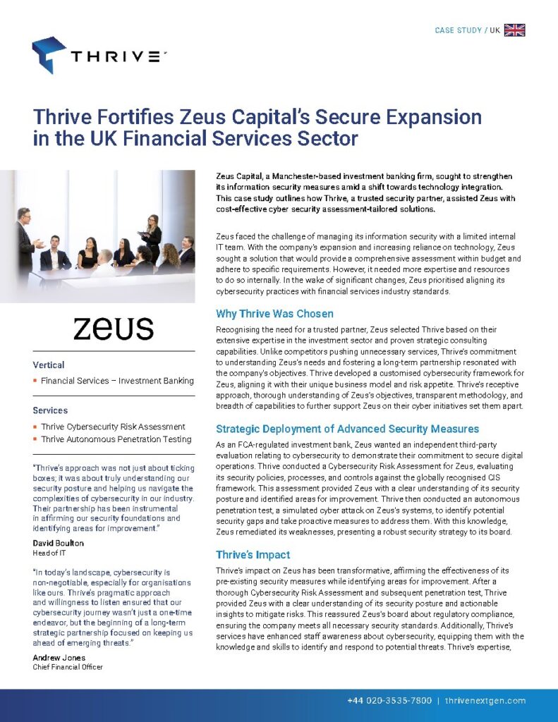 Zeus Capital case study — document cover